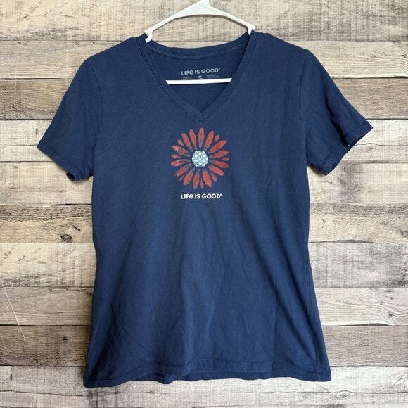 Life Is Good Womens Blue Classic Fit V Neck Short Sleeve T Shirt Size Small - Picture 1 of 6